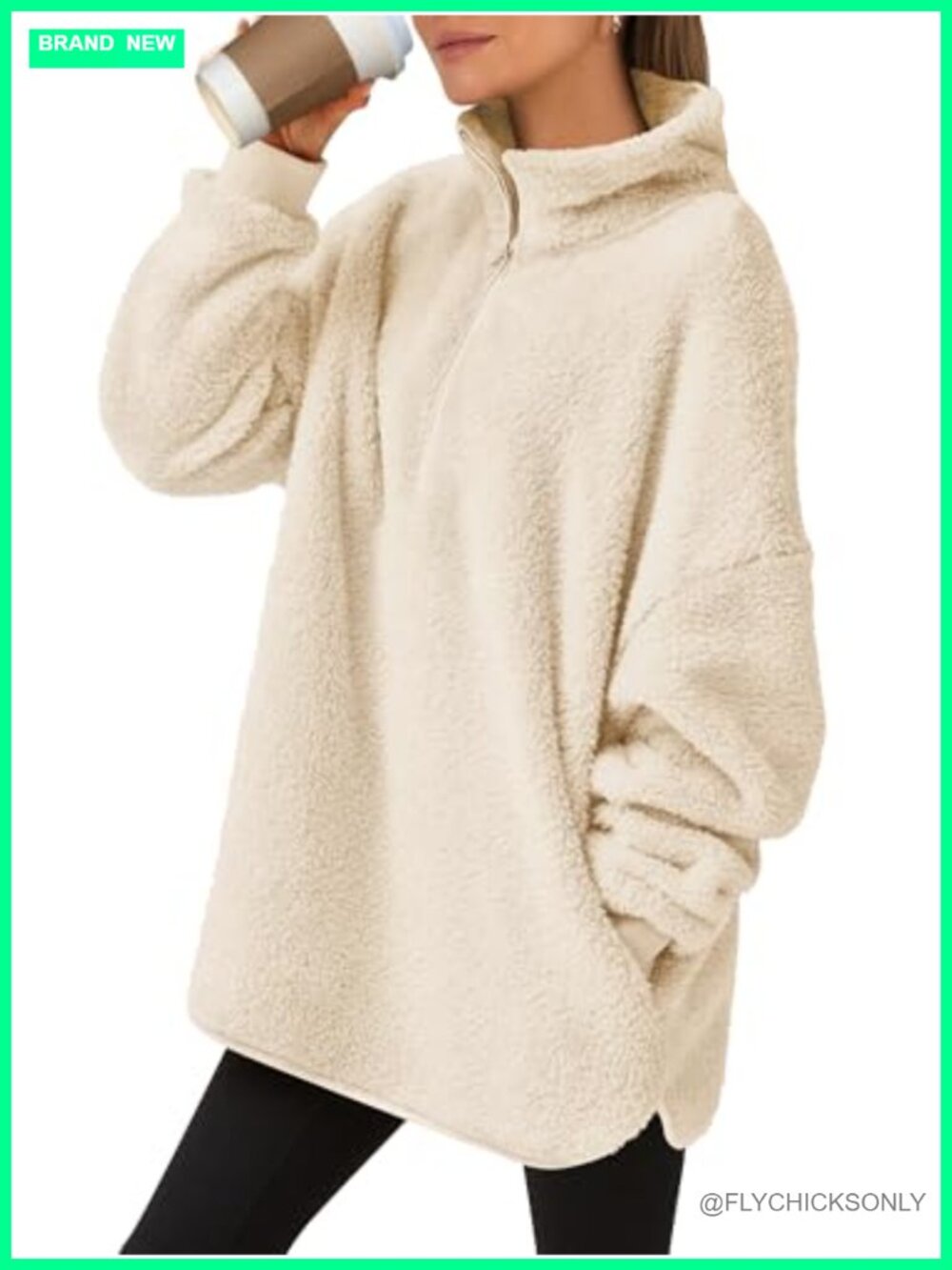 Fuzzy Sherpa Fleece Quarter Zip Pullover Sweatshirt Oversized